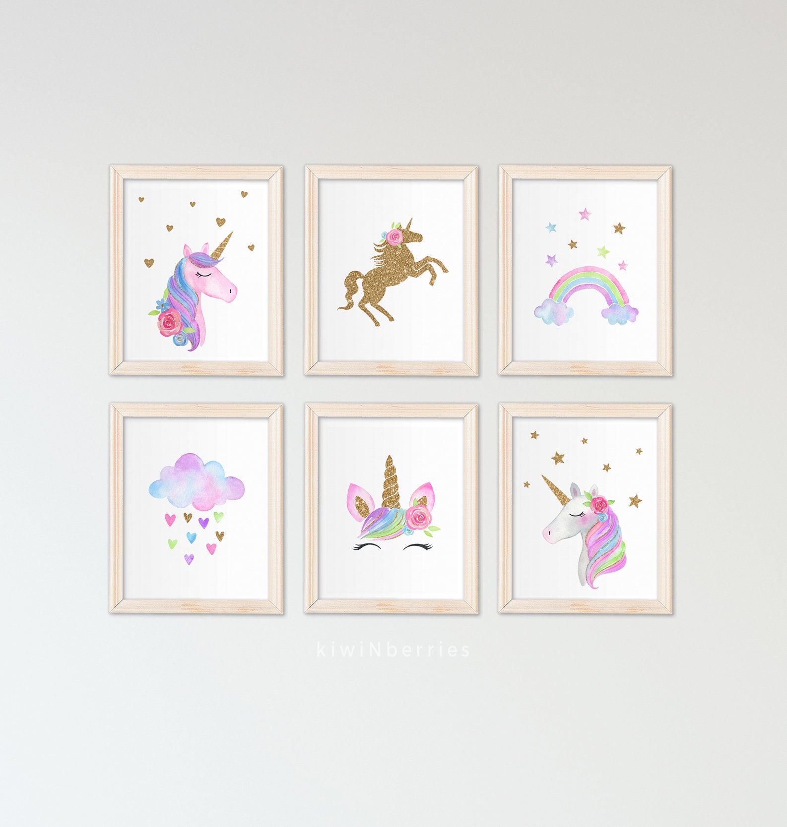 Unicorn wall art set Printable unicorn art Girls room decor Etsy