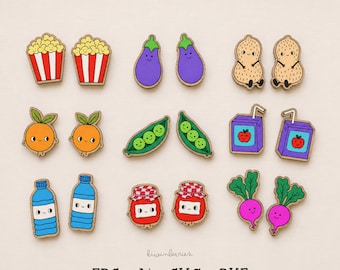 Food Earring SVG set, Earrings Laser cut files,  9 Wooden Stud Earring Designs, Commercial Use, Glowforge project