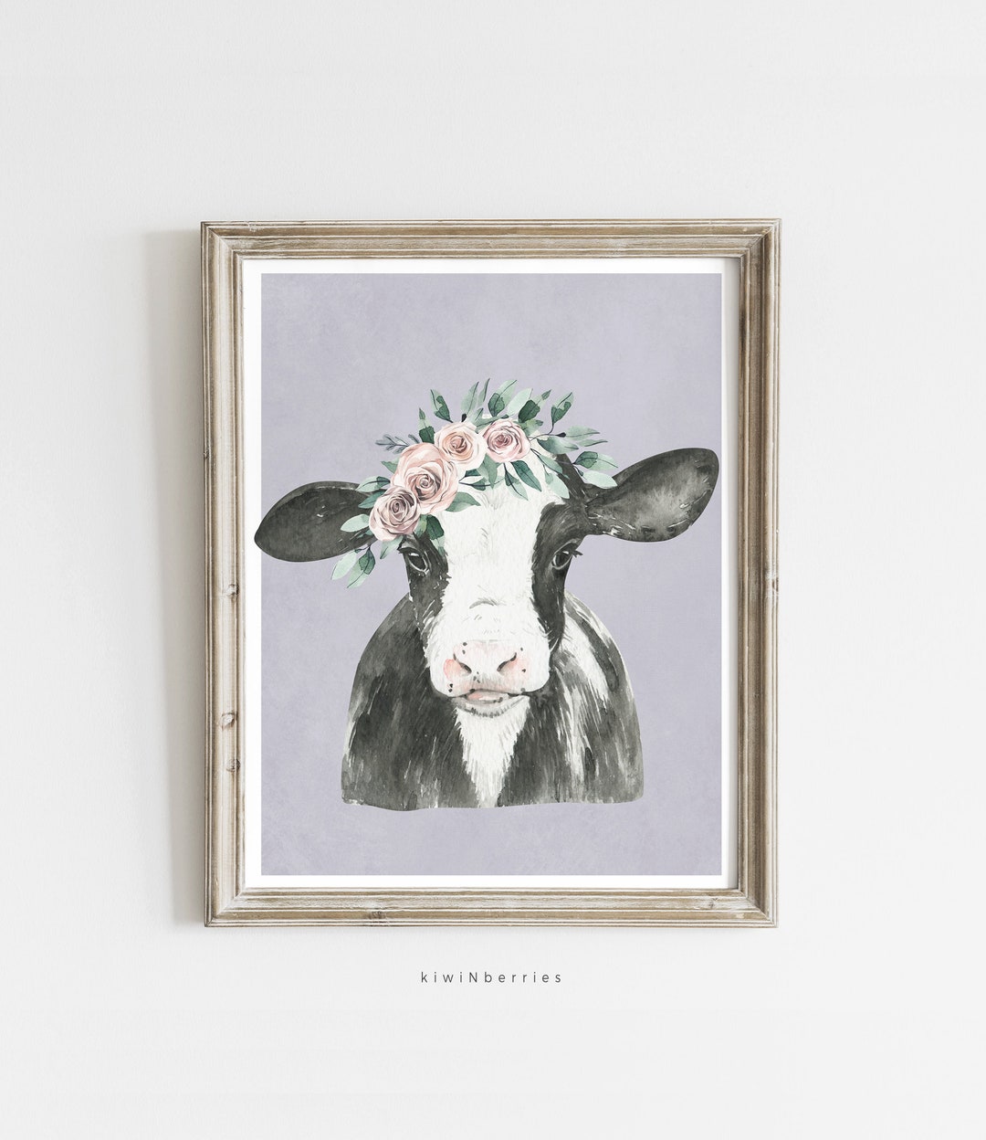Cow on Lilac 2 - Nicola King - Framed art Print main image 1