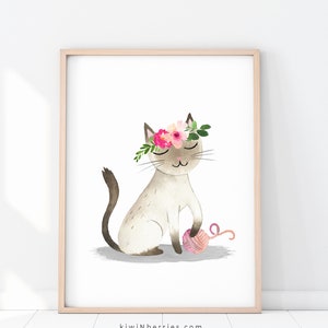 Cute Cat Prints, Set of 4 Prints, Watercolor Art, Digital Printable, Cat Posters, Girl Room Decor, Nursery Cat Lovers, Fun Art Prints image 2