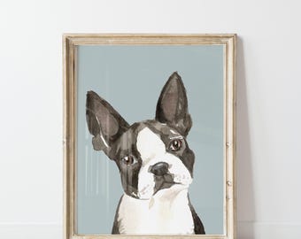 Boston Terrier Watercolor Print: Hand Drawn Dog Illustration (Digital Download)