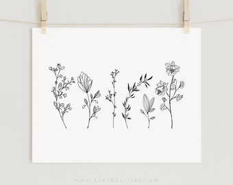 Minimalist Botanical Line Art Print: Black and White Plant Decor (Digital Download)