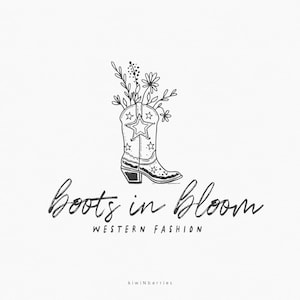 Diseño de logotipo occidental, logotipo prefabricado de botas florales, marca y diseño, nombre comercial personalizado, bonito simple, vaquero ranchero, logotipo de vaquera