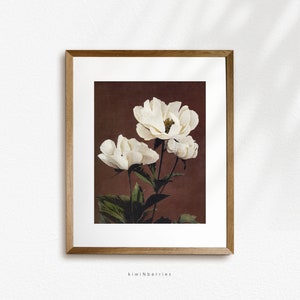 Maroon off white Vintage Flower print, Farmhouse Decor, Vintage Flower Print, Antique Botanical Art, Flower Painting, Vintage printable