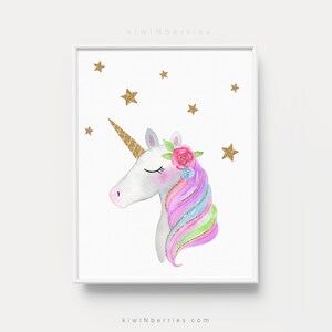 Pink unicorn print - Unicorn glitter printable - Baby girl wall art - Little girls room decor - Unicorn decor - Unicorn watercolor