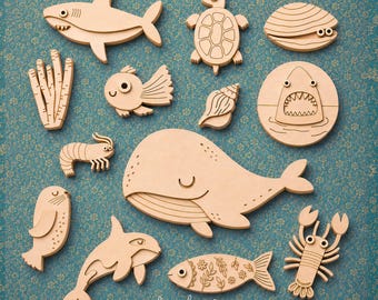 Ocean bundle Files for Laser cutting, Sea Animals wooden Crafts, Vector files ready to cut, Layered Marine set, Ai SVG DXF EPS