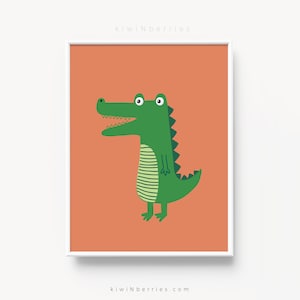 Impresión de cocodrilo, Póster de animales de bloque de color, Impresiones de arte coloridas, Decoración de la habitación para niños, Carteles imprimibles para niños, Decoración de la habitación para niños, Sala de juegos