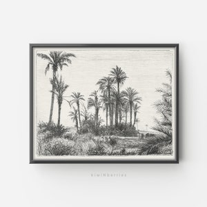 Palmen Druck, Vintage Baum Zeichnung, druckbare Wandkunst, herunterladbarer botanischer Druck, Skizze Kunstdruck, Palmera Landschaft