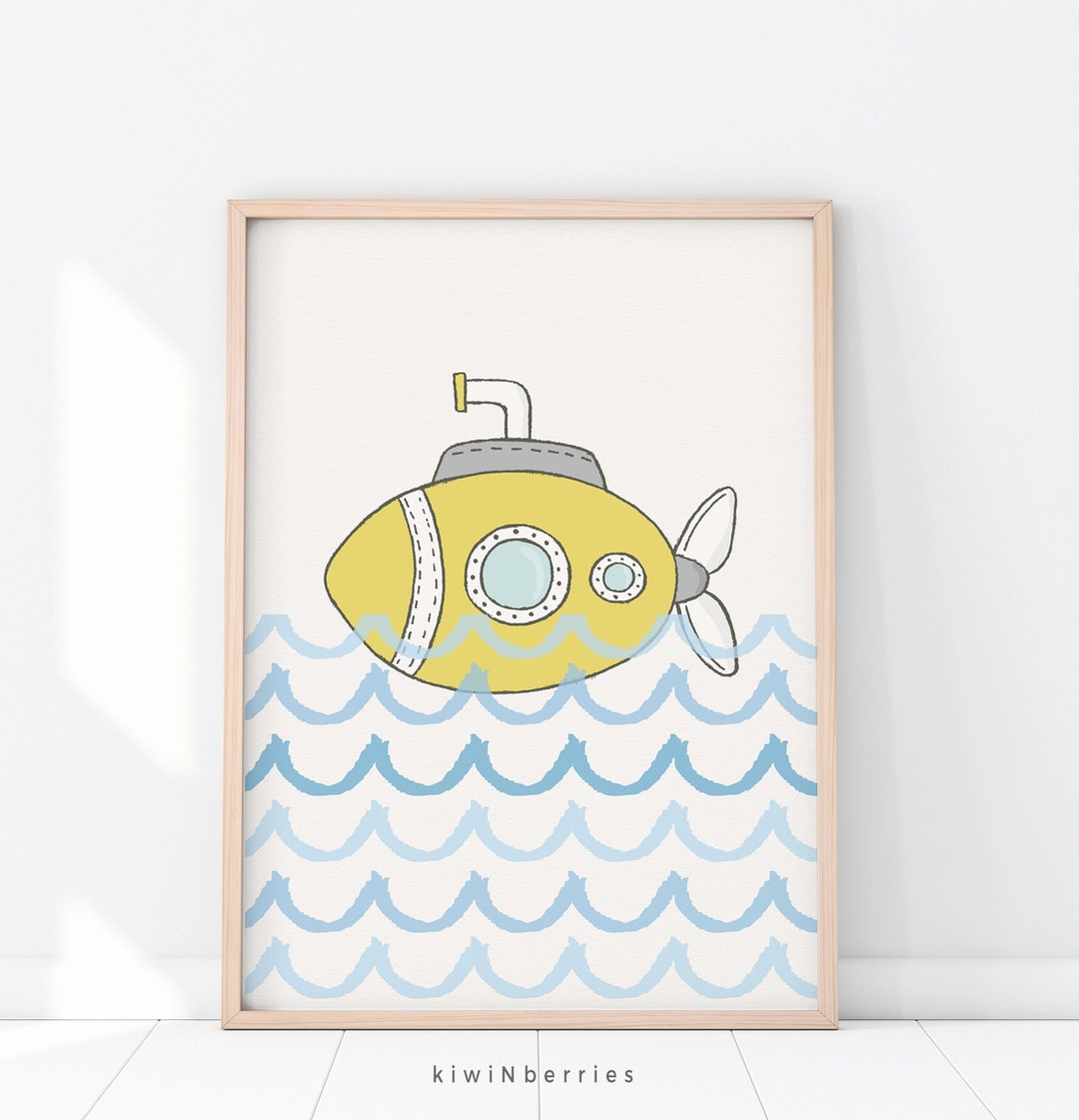 Submarine Print Yellow Submarine Wall Art Baby Boy Nursery Decor