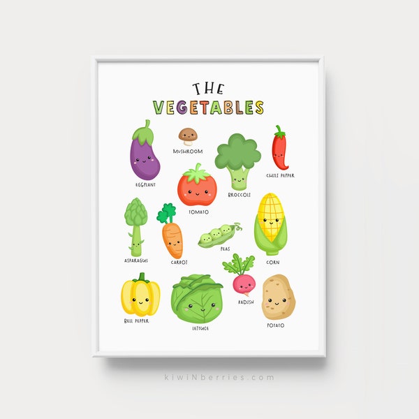 Fun Veggies Print, Learning Educational wall art, Playroom printable art, Vegetables Printable, Veggies poster for kids, Learn about food