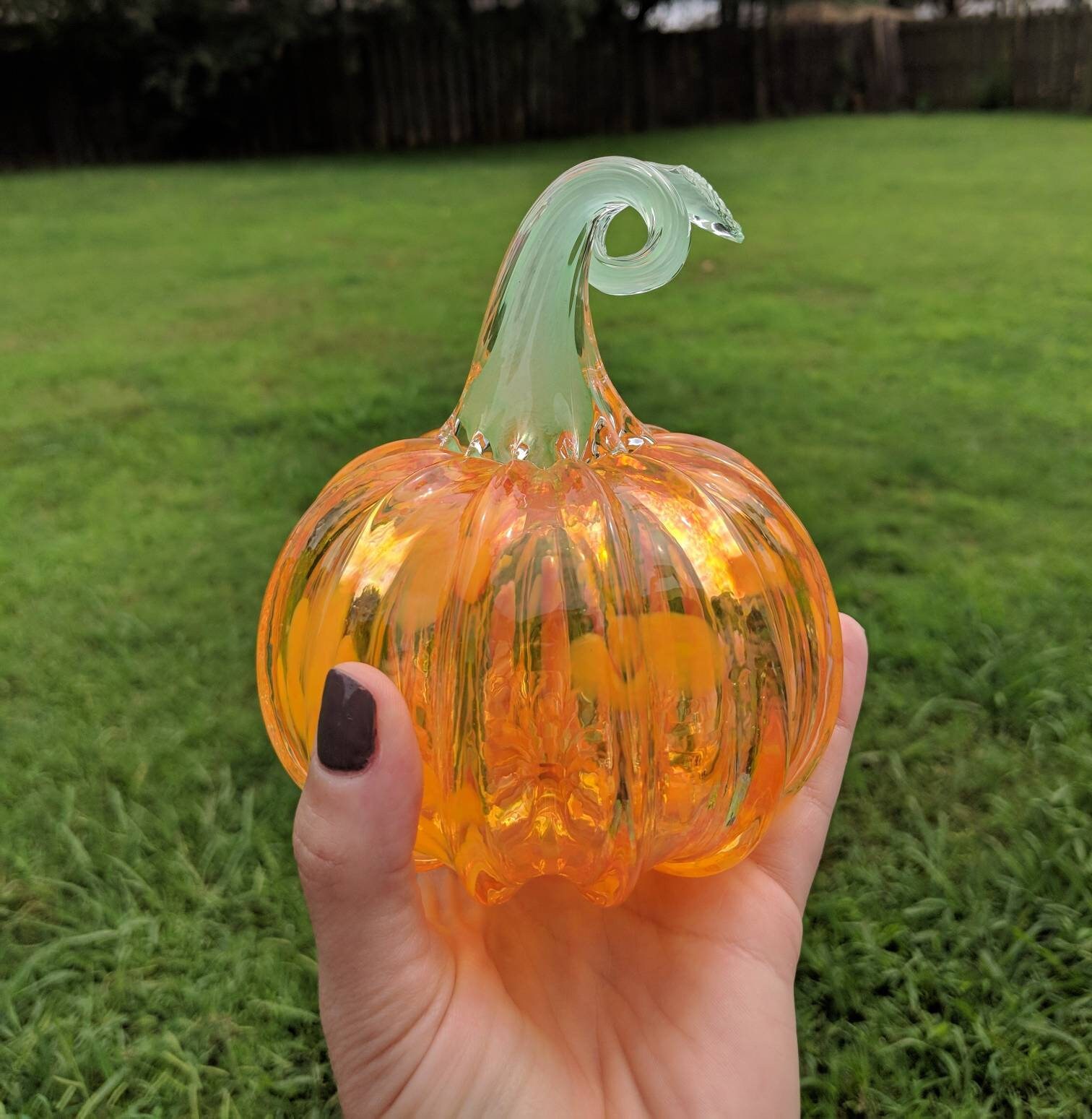 Purple handmade blown glass pumpkin with white stem | Etsy