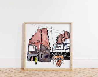 Athens Centre Art Print, Architectural Giclee Print, Athens Cityscape Illustration, Limited Edition Giclee Print from Watercolor Painting