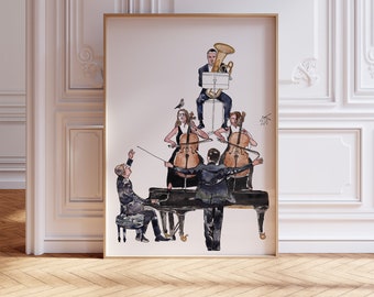 Surreal Orchestra Print , Classical Musicians Art Print, Gift for Musician, Modern Wall Decoration, Limited Edition Giclee Print, Gift Ideas