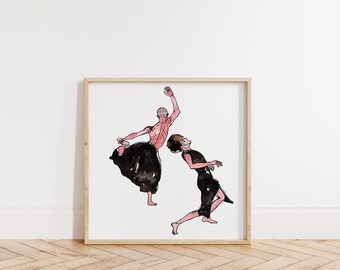 Two Dancers, Contemporary Dance Print, Modern Dancers  Art Print, Gift for Dancers,Limited Edition Giclee Print from Watercolour Painting
