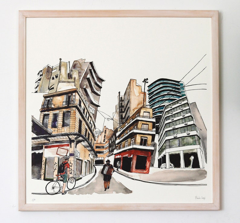 Architectural Giclee Print, Athens Illustration, Cycling Art, Cityscape of Athens Art, Limited Edition Giclee Print from Watercolor Painting image 5