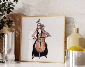 The Little Chellist Art Print, Gift for Musician, Music Art Print Decor, Modern Wall Decoration, Limited Edition Giclee Print, Gift Ideas