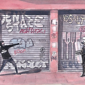 Streets of Athens Art Print,Athens Anarchy, Graffiti in Athens Print, Large Art Print, Architectural Art Print, Limited Edition Giclee Print image 2