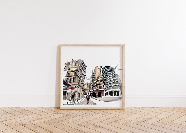 Architectural Giclee Print, Athens Illustration, Cycling Art, Cityscape of Athens Art, Limited Edition Giclee Print from Watercolor Painting image 2