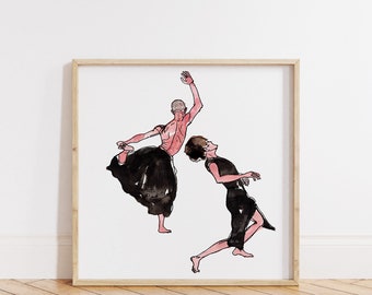 Dos bailarines, impresión de danza contemporánea, impresión de arte de bailarines modernos, regalo para bailarines, impresión Giclee de edición limitada de pintura de acuarela