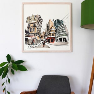 Architectural Giclee Print, Athens Illustration, Cycling Art, Cityscape of Athens Art, Limited Edition Giclee Print from Watercolor Painting image 8