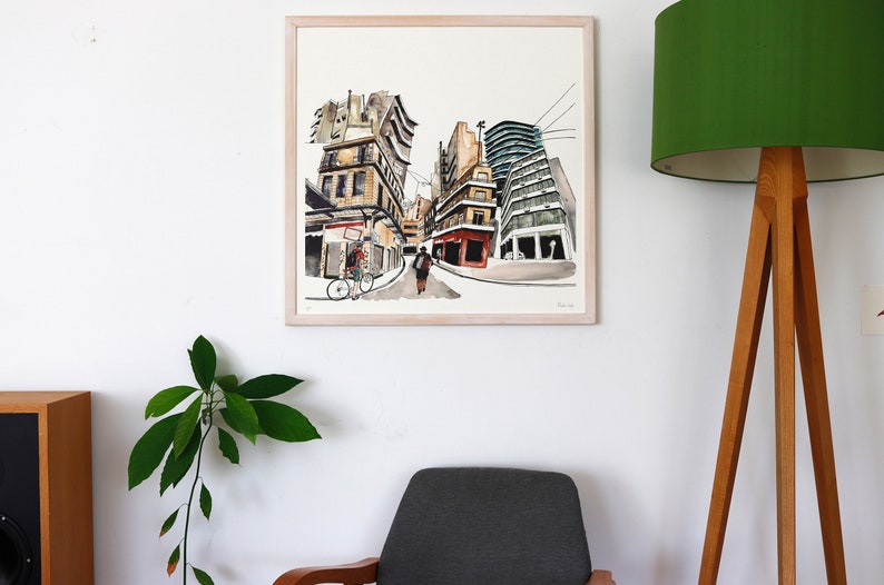 Architectural Giclee Print, Athens Illustration, Cycling Art, Cityscape of Athens Art, Limited Edition Giclee Print from Watercolor Painting image 8