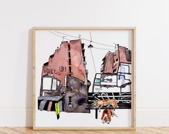 Athens Centre Art Print, Architectural Giclee Print, Athens Cityscape Illustration, Limited Edition Giclee Print from Watercolor Painting