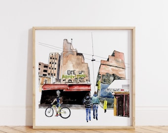 Streets of Athens Art Print, Architecture Print Athens, Urban Art Print, Cycling Art, Limited Edition Giclee Print from Watercolor Painting