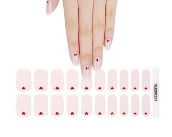 Love Heart Shimmer - Semi-Cured UV Gel Nail Stickers/Wraps/Strips