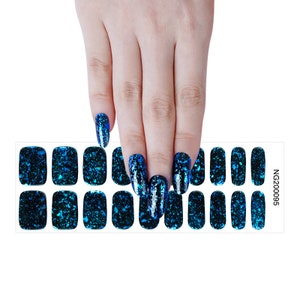 Blue Crushed Velvet - Semi-Cured UV Gel Nail Stickers/Wraps/Strips