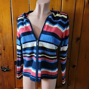 Medium Retro Colorful Jones New York Sport Striped Zip-Up Hoodie Jacket