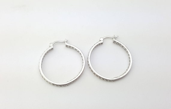 Elegant Vintage Sterling Silver Round Hoop Earrin… - image 2