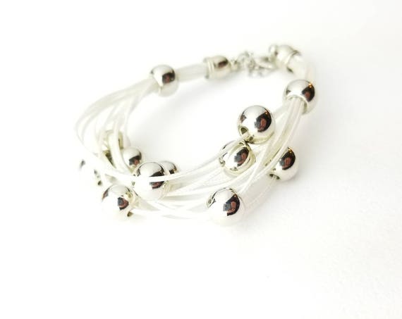 Retro Vintage White Cord Multistrand Bracelet wit… - image 1