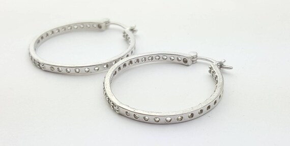 Elegant Vintage Sterling Silver Round Hoop Earrin… - image 3