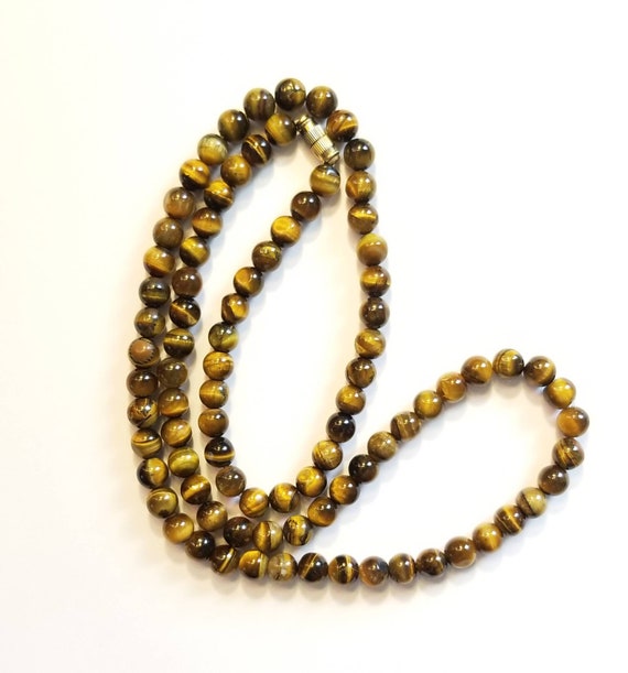 Awesome Vintage Tiger's Eye Round Beaded Necklace… - image 1