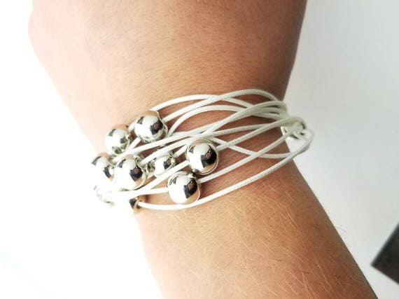 Retro Vintage White Cord Multistrand Bracelet wit… - image 2