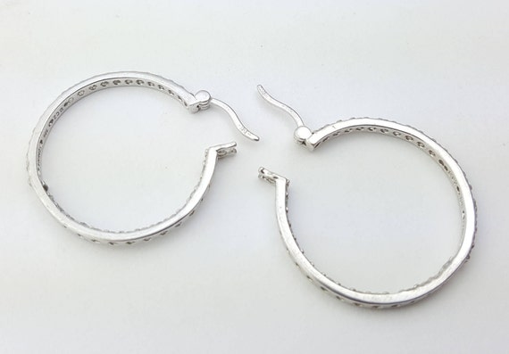 Elegant Vintage Sterling Silver Round Hoop Earrin… - image 4