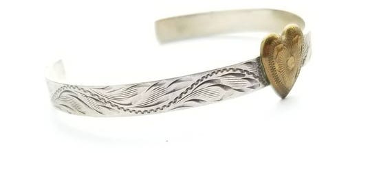 Vintage Sterling Silver Filigree Stamped Cuff Bra… - image 5