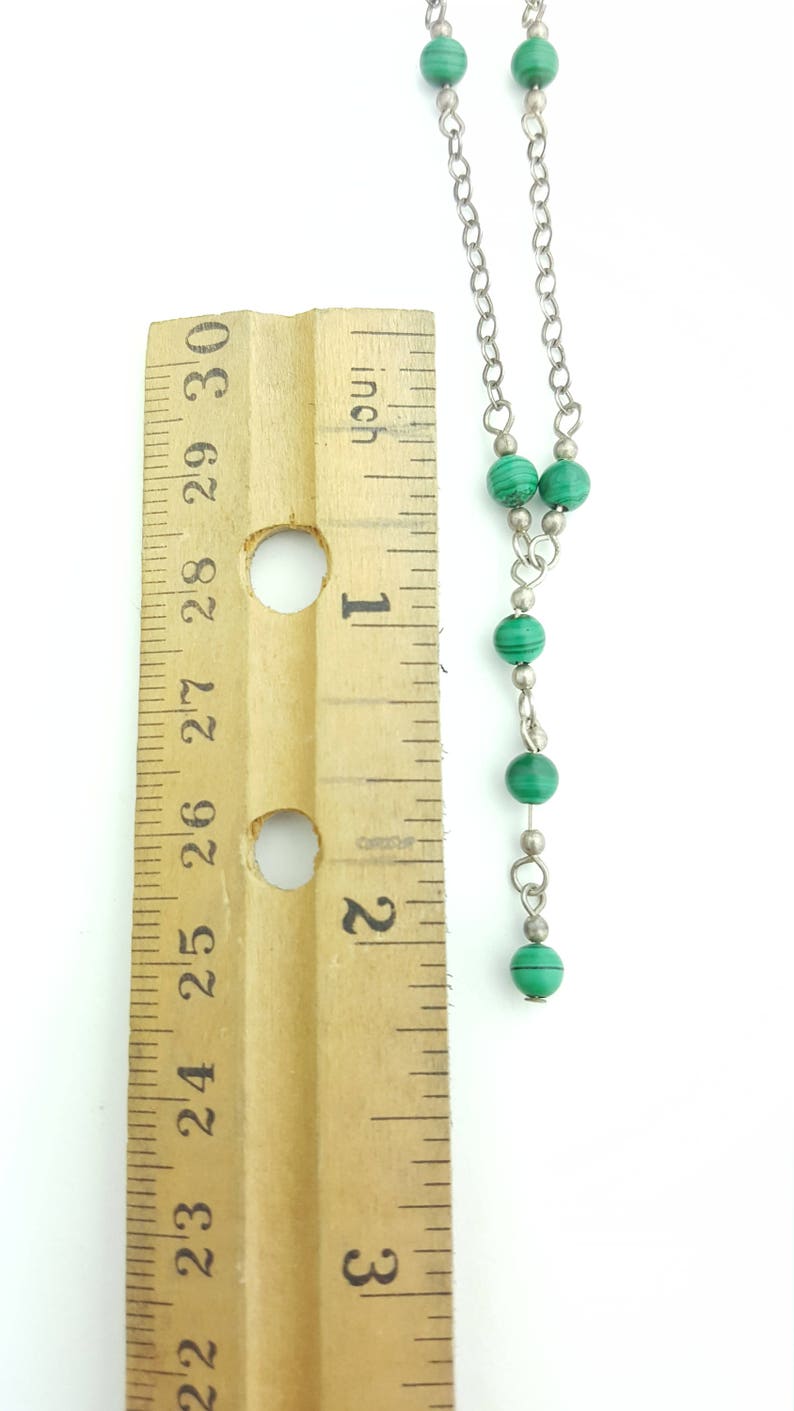16 Inch Length Dainty Sterling Silver Malachite Beaded Chain Y Necklace