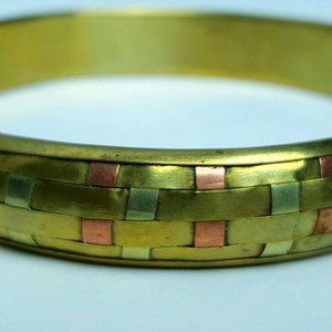 Vintage Artisan Woven Copper and Brass Bangle Bracelet