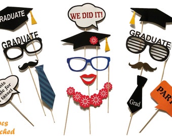 Graduation Party Photo booth props, graduation party decorations, attached to the sticks, NO DIY REQUIRED