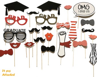 Graduation Party Photo booth props, graduation party decorations, attached to the sticks, NO DIY REQUIRED