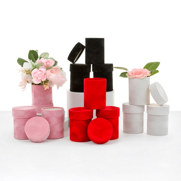 Single Rose Velvet Box – Various Colors, 3.2″ dia. x 3.9″ Liner INCLUDED