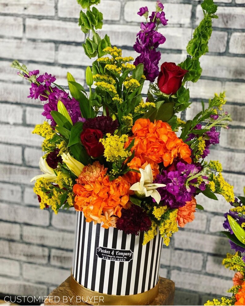 Round Flower Box With Golden Lids Set of 3 Black Stripes Etsy