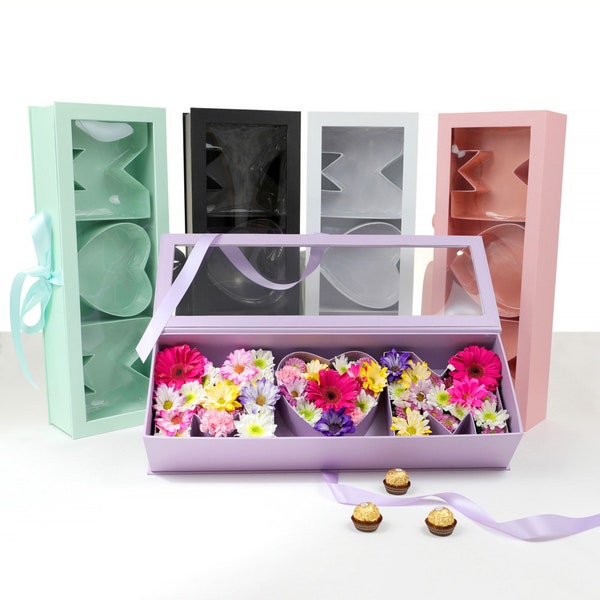 NEW Design “MOM” Box, Clear Top, Plastic Liner, Ribbon, Various Colors, W230