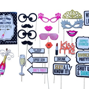 Divorce Party Photo Booth Props, Divorce Party Decorations, Attached to the Sticks, NO DIY REQUIRED