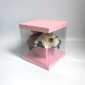 Square Flower Gift Box, 9.8″ x 9.8″ x 11″, Pink | W9777