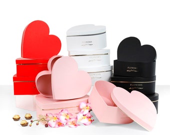 Set of 3 Heart Shaped Flower Gift Box W/ Clear Lids 8074 flowers NOT  Included More Colors Available 