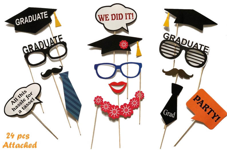 Graduation Party Photo booth props, graduation party decorations, attached to the sticks, NO DIY REQUIRED image 1 - graduation photoshoot