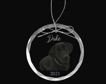 Custom Engraved Pet Photo Ornament: Glass Memorial Gift