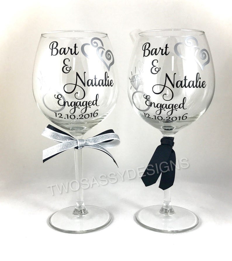 Personalized Engaged Wine Glass Set Engagement Wine Glass Etsy Australia